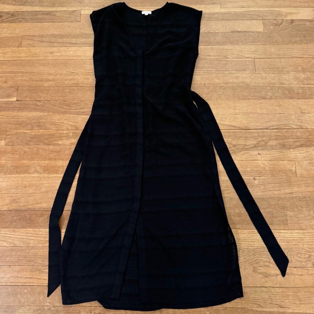 Tavik black sheer sleeveless split side belted maxi shift dress size small
 b51